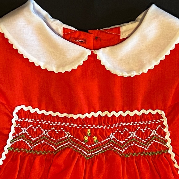 Vintage Polly Flinders Red Hand Smocked Hearts Red Dress 18 mos 18M - Picture 2 of 6
